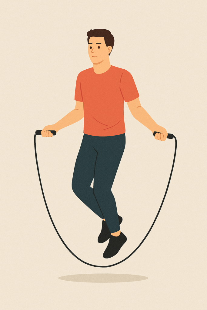 Illustration of a young man jumping rope with focused movement and clean form, representing one of the Best Fat-Burning Workouts that helps burn calories, improve cardio, and build full-body strength.