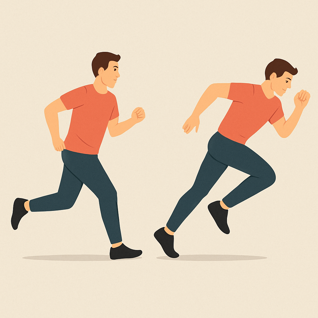 Illustration of two men demonstrating running and sprinting side by side, showing their movement styles in active poses. This visual highlights part of the Best Fat-Burning Workouts, capturing how both exercises help burn fat and boost fitness effectively.