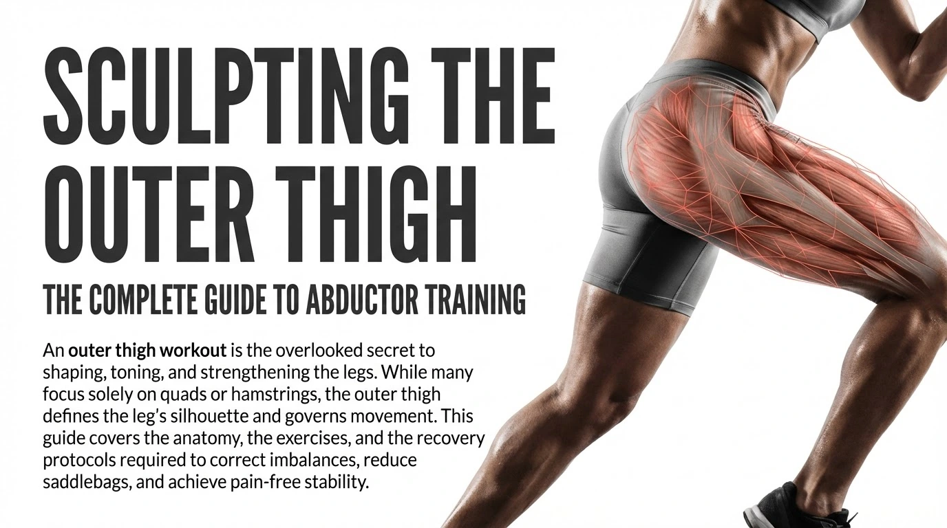 Sculpting the outer thigh workout — complete guide to abductor training showing highlighted outer thigh muscles.