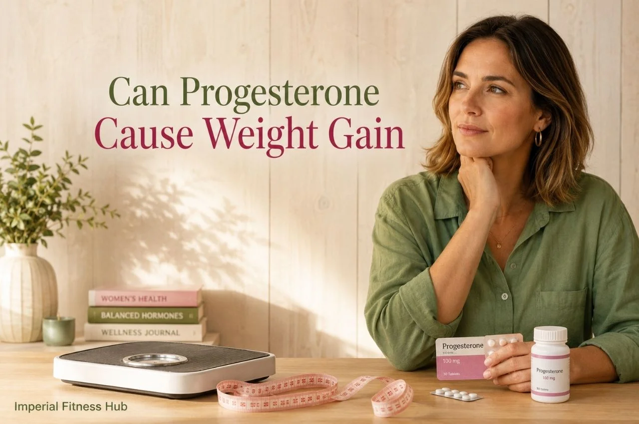 Can progesterone cause weight gain with woman, scale, measuring tape, and hormone health supplements.